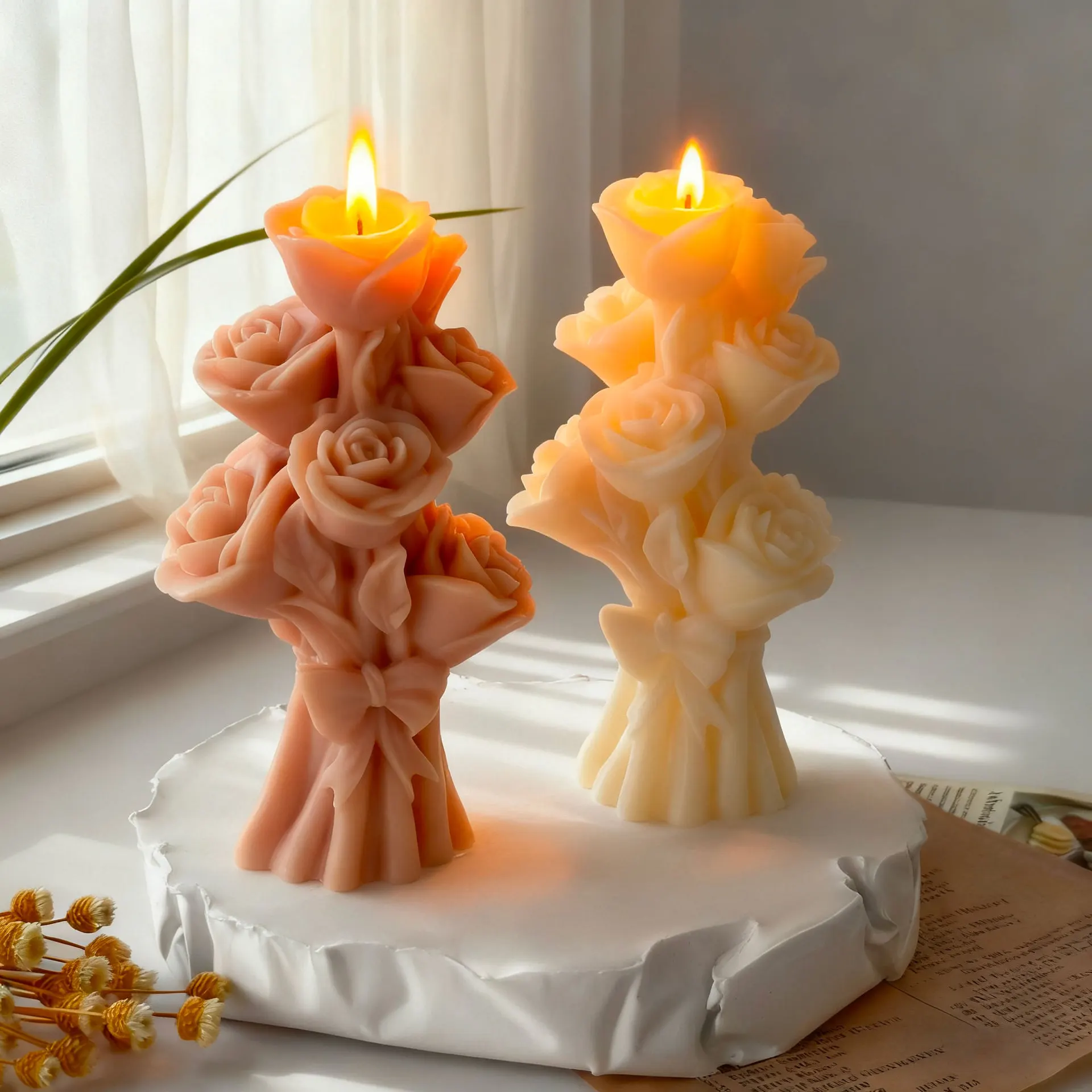 Valentinstag Rose Bouquet Silikon Kerze Form handgemachte Aroma Gips Formen DIY Hochzeit Dekoration Kerzen machen