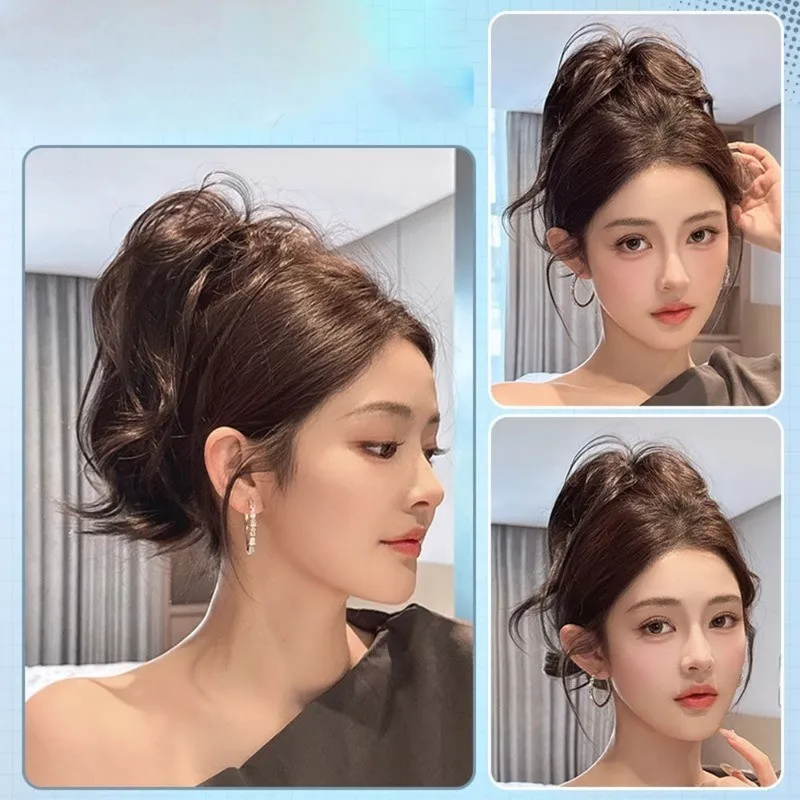 Parrucca sintetica per capelli di pollo con legame basso, clip per afferrare, testa di bocciolo di fiore updo, accessori per capelli di fascia alta per intestino crasso a strisce