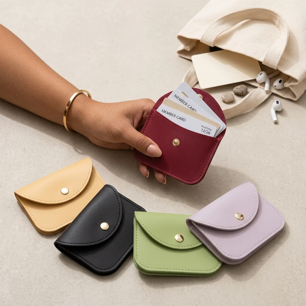 Mini Coin Purse Pu Leather Card Holder Candy Color Small Wallet Female Change Pouch Snap Fastener Pocket Money Bag Key Case