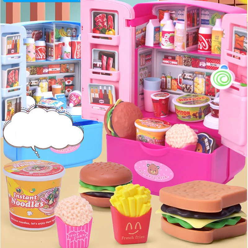 Simulatie DIY Koelkast Mini Dubbele Deur Koelkast Accessoires Fantasiespel Educatief Speelgoed Set Voedsel Voor Kindercadeaus