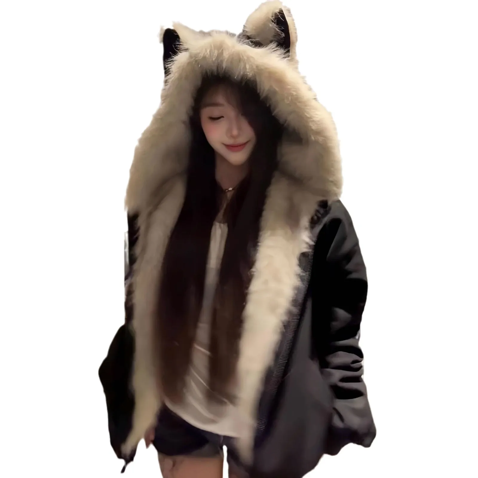 Gola de pele preta com jaqueta de algodão masculina e feminina outono e inverno grosso roupas de casal jaqueta de algodão