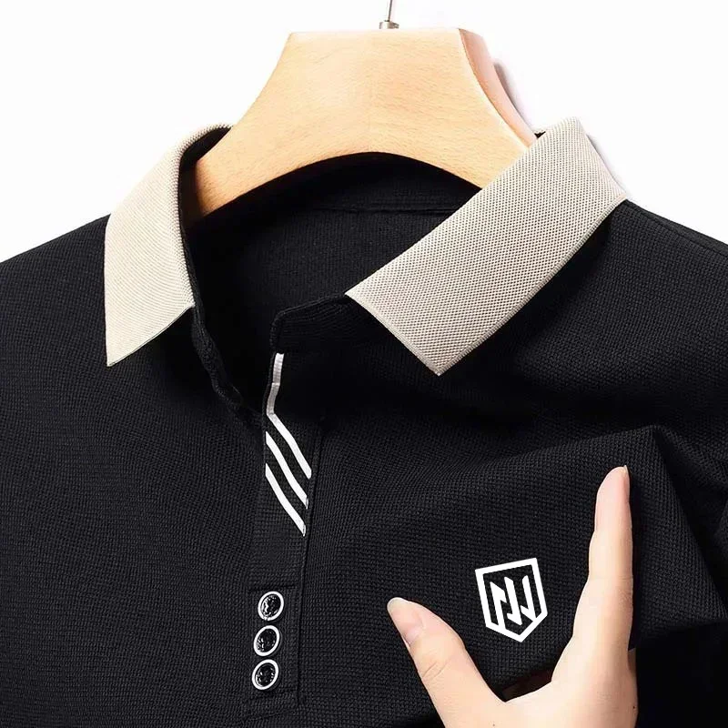 2024 New Spring Long Sleeve Golf T-shirt Men with Clothing New Casual Tennis Shirt Solid Color Simple Polo Shirt Men Top