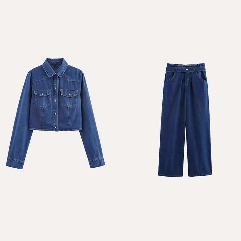 

Весенняя коллекция 2025: Женская джинсовая рубашка с поясом, модный комплект из полиэстера, новинка, премиум-качество, одежда для женщин.