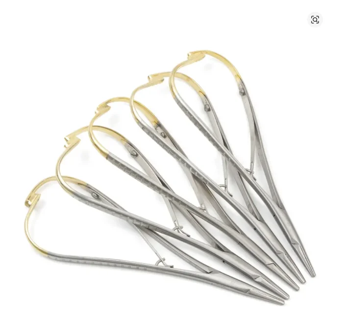 

Золотистые ортодонтические щипцы-иглодержатели с прямой головкой и изогнутой ручкой из нержавеющей стали для стоматологии, хирургический инструмент