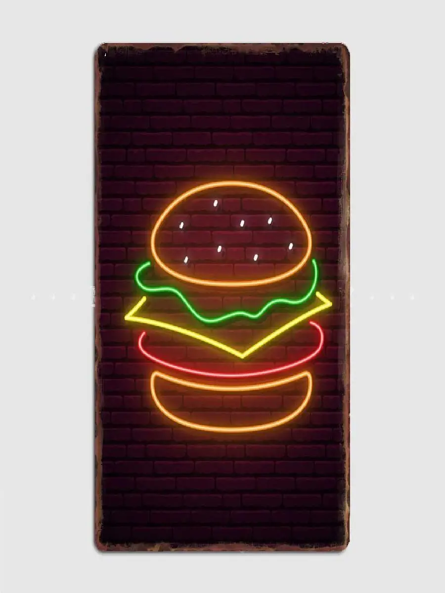 Retro Hamburger Neon LED Sign  Vintage Metal Wall Art for Garage Pub Cinema Bar Room  Unique Tin Sign Poster for Home Decor