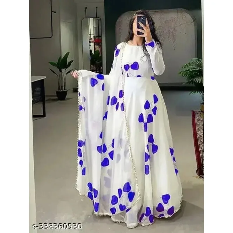 Indian Beautiful Printed Georgette Ethnic Gown for Women