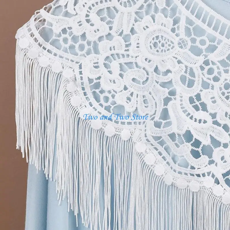 HX6F Classical Hollow Flower Scarf Shawl Decorative Fringed Party Stole Shoulder Wrap