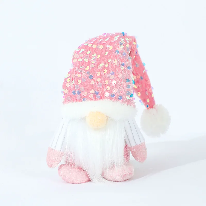 Christmas Gnome Plush Decorations,Elf Dwarf Gnomes Doll Pink Sequin Hat Design For Home Christmas Table Decorations view 6