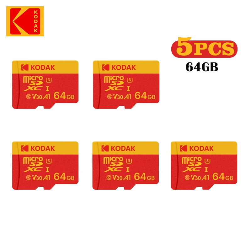 5PCS/LOT KODAK Micro SD Card Memory Card Class 10 128GB 64GB 256GB 4K High Speed Cartao De Memoria Flash Memory TF Mecard C10