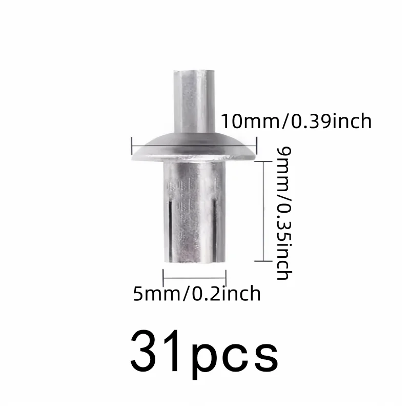 31 pcs 5*9mm Strike Core Expansion Rivets, Expansion Lock Design, suitable for Daily DIY Projects, Rust Resistant Metal