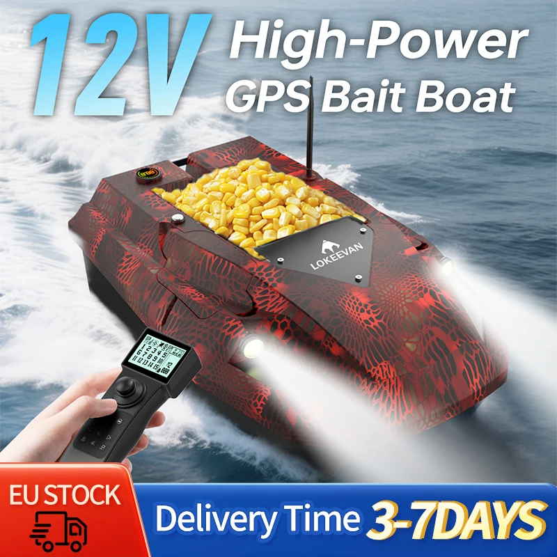 Bateau à appâts GPS LOKEEVAN D50E 15600*2 mAh 12V avec double positionnement GPS+Beidou, sonar, détection de la profondeur et de la température de l'eau