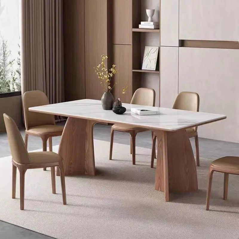 2024 New Rock Slab Dining Table and Chair Set Modern Simple Ash Wood Rectangular Dining Table for Small Apartment Household