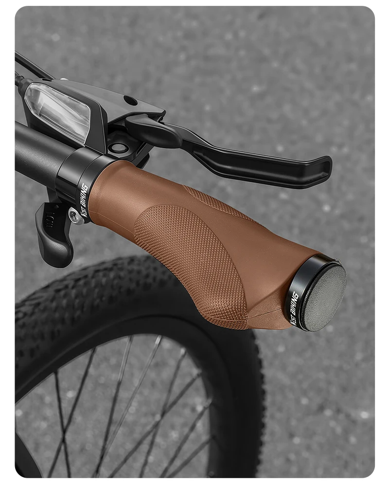 WEST BIKING Ergonomische Lock-On Fahrradgriffe Rutschfester TPR-Gummi Stoßdämpfender Lenkergriff für Mountainbikes und Pendlerfahrräder Braun – Detail 16