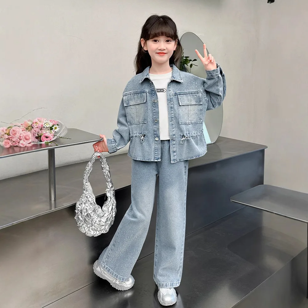 

Kids Cowgirl Fashion Streetwear Denim Clothing Set Jeans and Jacket 2 Pieces Outfit Suit Girl Casual Street Clothes Tracksuits