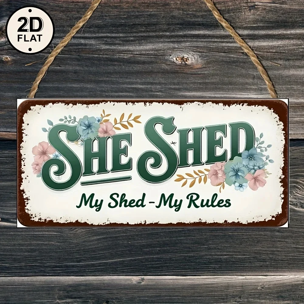 1 Piece 2D Flat Floral Country-Style Brown Metal Wall Sign My Shed My Rules Outdoor Garden Shed Wall Decoration