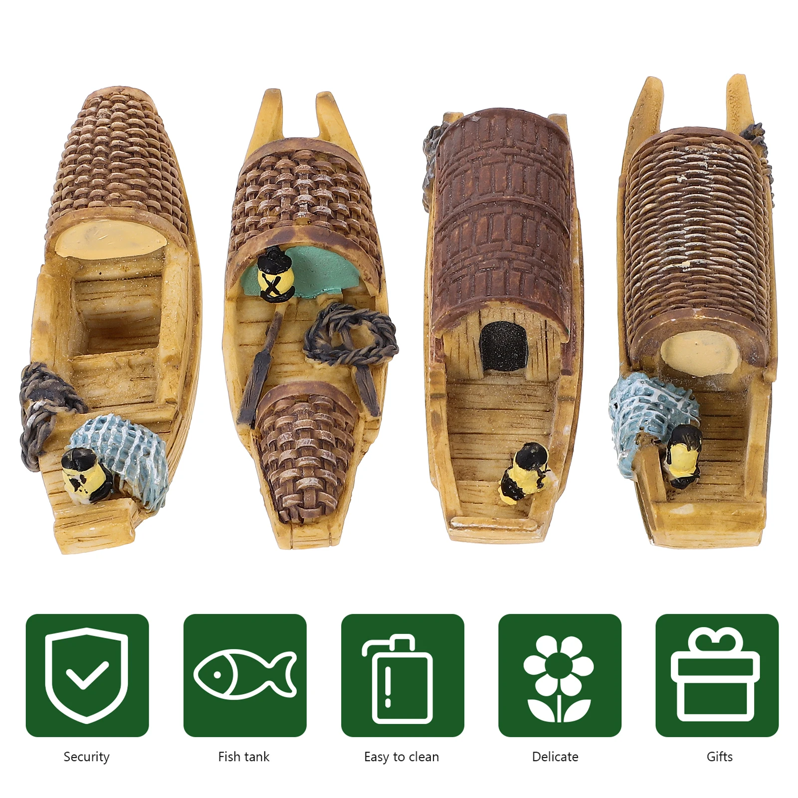 

4Pcs Resin Boat Ornaments High-Quality Resin Material Mini Fishing Boat Decors Creative Design Indoor Outdoor Decoration
