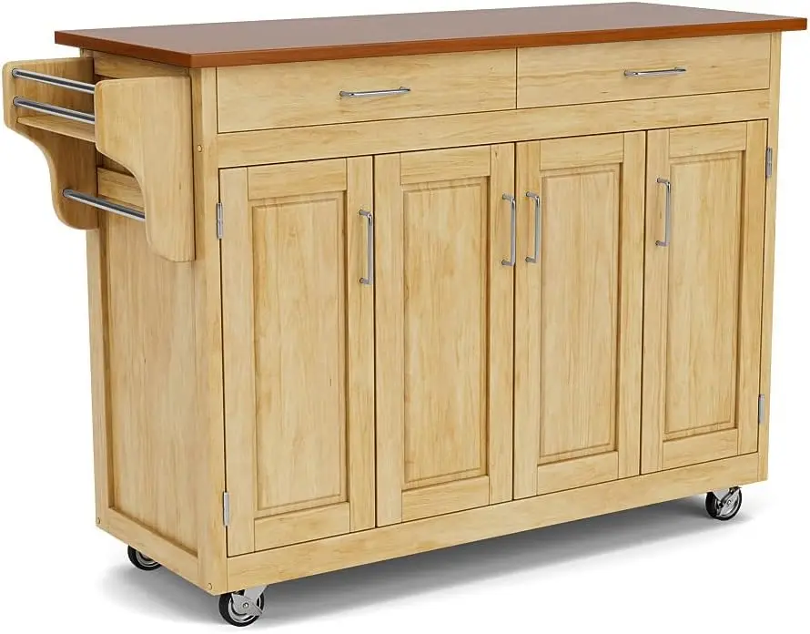 

Home Styles Create-a-Cart Cottage Natural Finish Four-door Cabinet with Oak Top, Four Wood Panel Doors, Three Adjustable Shelves