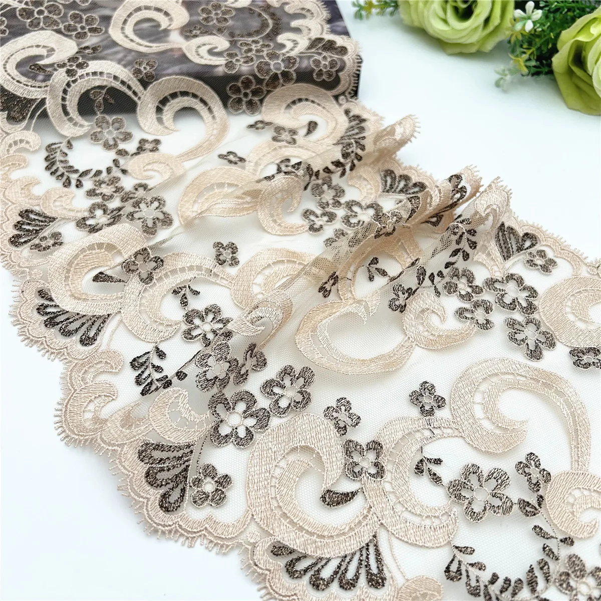 3y/lot 20cm Apricot Golden Shimmer Embroidery Lace Trim Clothing Accessories Dress Sewing Applique Costume Lace Fabric Wedding