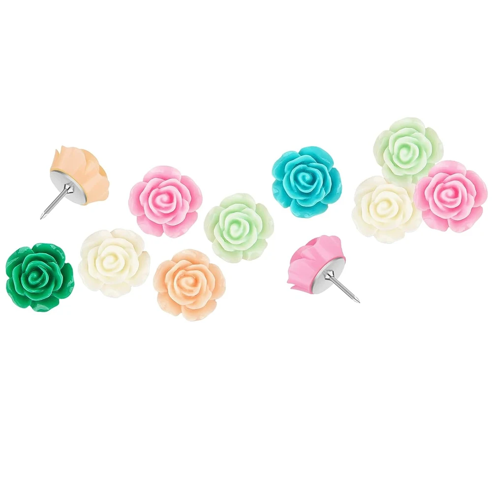 10/20pcs Cute Rose Flower Pushpins Thumb Tacks , Decorative Push Pins for Bulletin Board, Home Office Wall Decoration