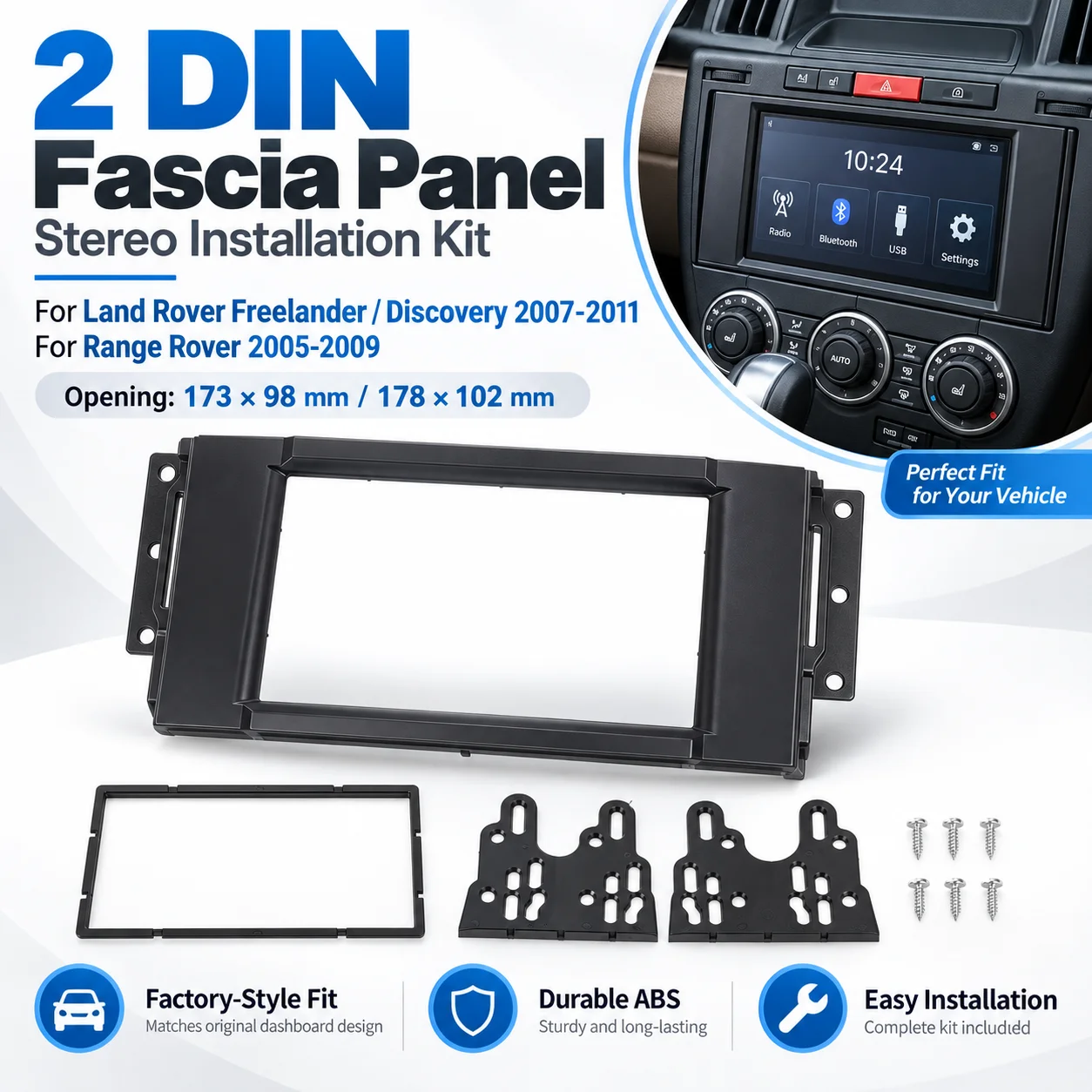 2 DIN Fascia Panel Dash Kit For Land Rover Freelander Discovery 2007-2011 Range Rover 2005-2009 Stereo Installation Frame