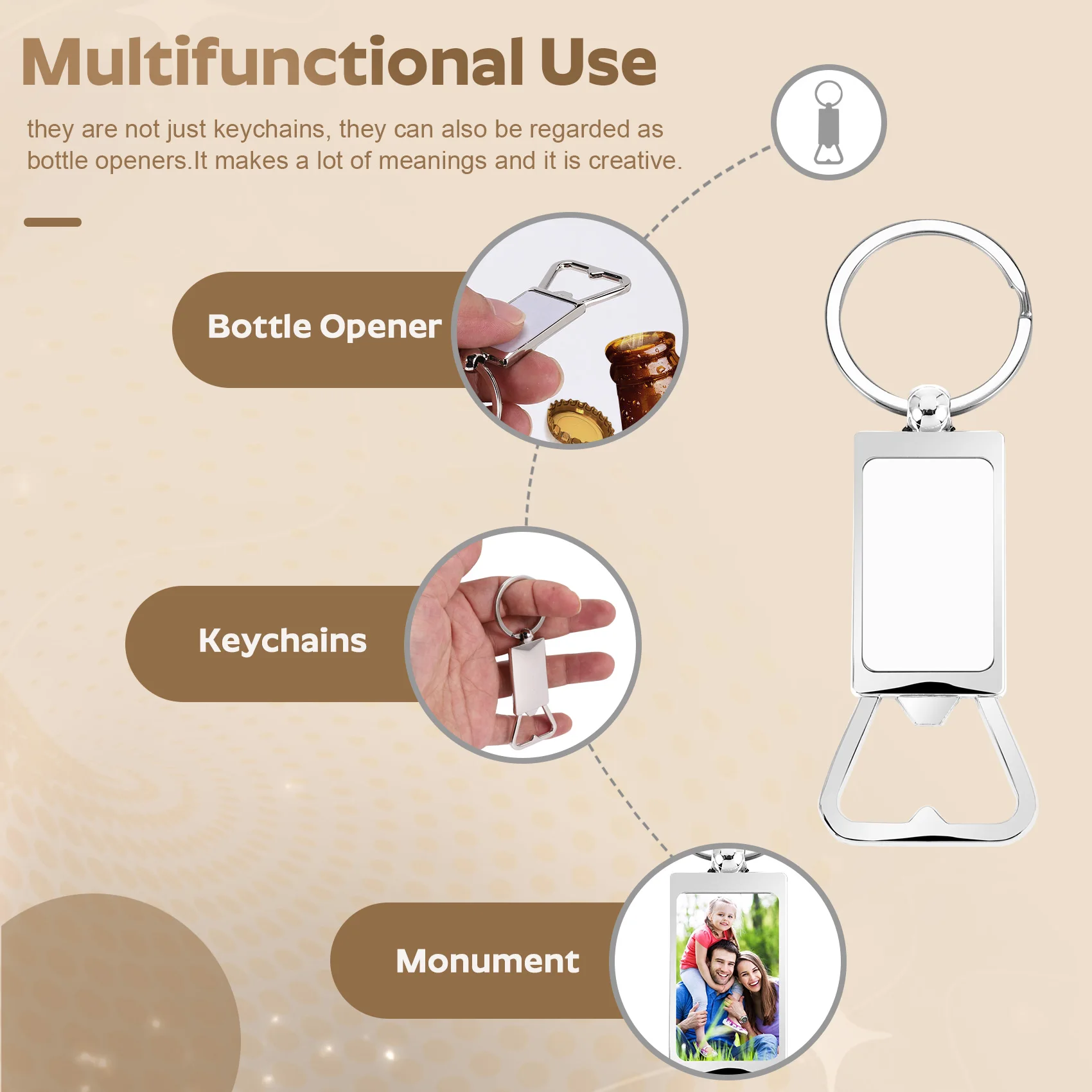 

P4-20PCS Sublimation Blanks Keychains Metal Bottle Opener Blank Key Rings Gift For Your Boyfriend, Husband, Father