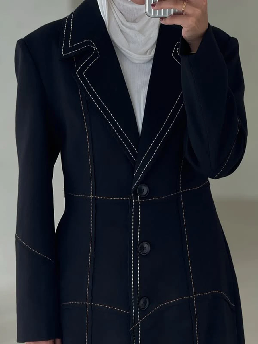 TWOTWINSTYLE Hit Color Dimagrante Cappotti Lunghi Per Le Donne Risvolto Manica Lunga Vita Alta Temperamento Tasca Impiombata Giubbotti Femminile Nuovo