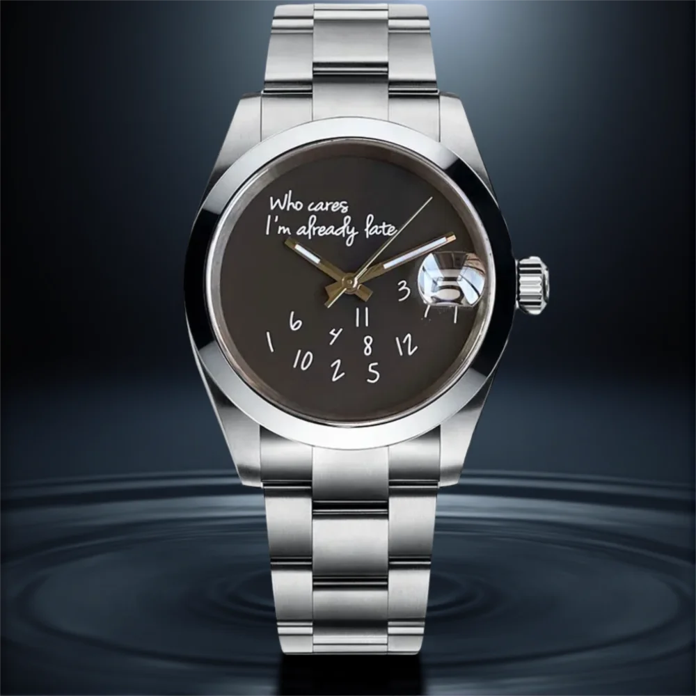 

Black Tandorio 20ATM Diver 36mm 39mm Japan NH35 Automatic Men Watch "Who Cares I'm Already Late" Sapphire Glass Slide Buckle
