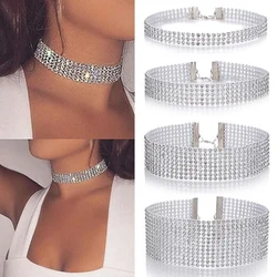 Silver Plated Crystal Women Popular Bundle Neck Element Necklace Extra Wide Wedding Party Diamante Choker Jewelry Gifts