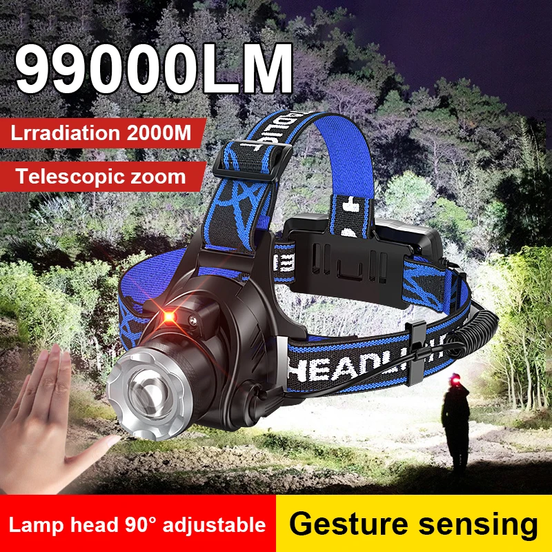 

99000 Lumens Super Powerful Headlamp USB Rechargeable LED Headlight Zoom Headlight 18650 Fishing LED Head Flashlight Flashlight