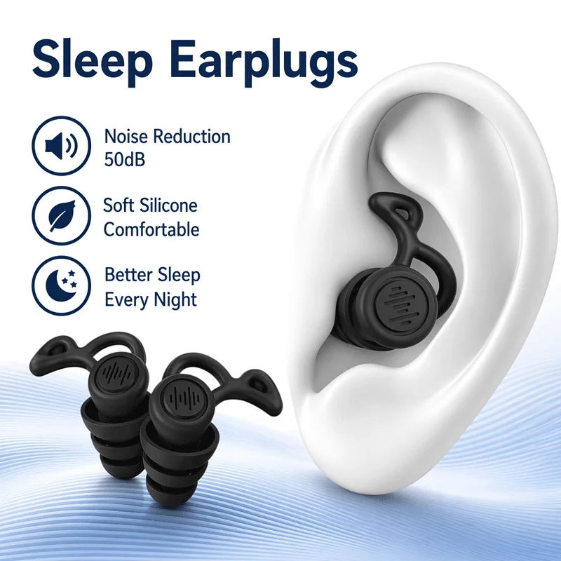 Sleep Earplugs Soft Silicone Three-Layer Umbrella Structure 50dB Strong Noise Reduction Reusable Sound Block Ear Plugs