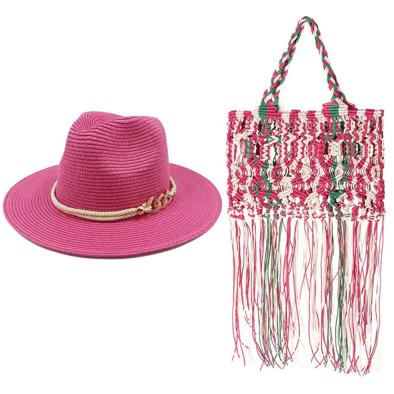 Two-piece and three-piece straw hats Hats For Women Summer Bag Set Fashionable Breathable Raffia Straw Hat Ladies Beach Sun Hat