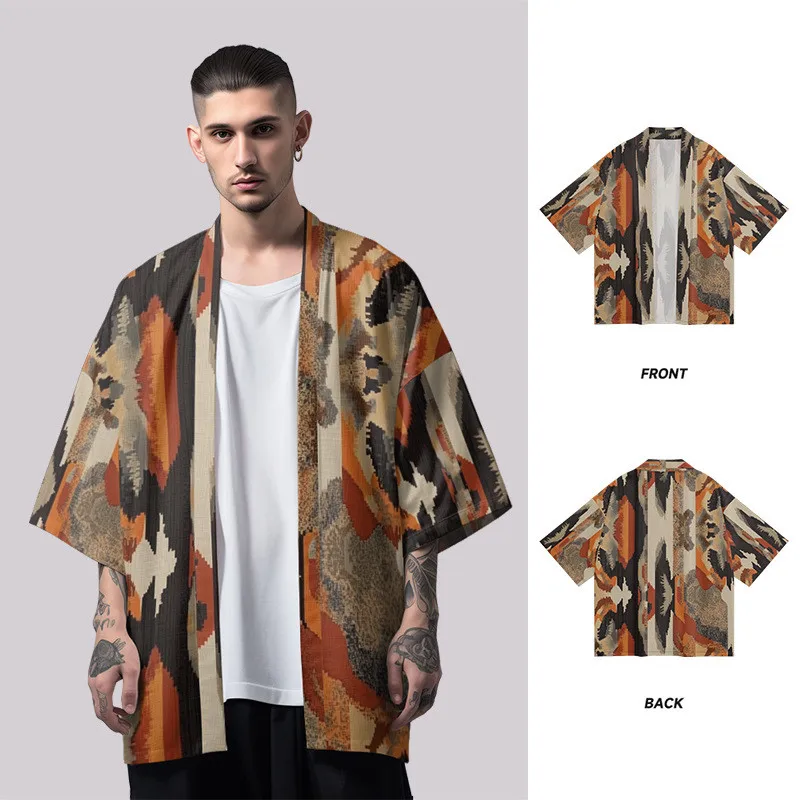 

Japanese Kimono Yukata Multicolor Print Shirt Clothing Harajuku Cardigan for MenTraditional Haori Kimono Women