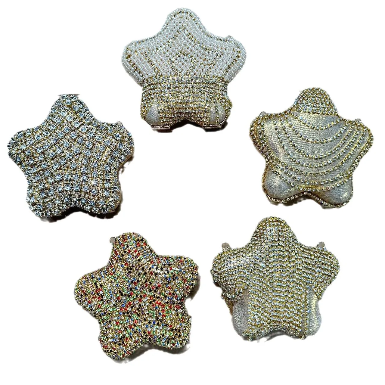 

Vintage Red Envelope Star Clutch - High-End Mini Diamond Bag with Simple Chain Metallic Foil Party Clutch with Detachable Strap