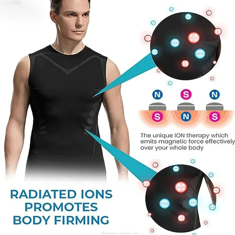 Chaleco moldeador iónico de manga larga para hombre, ropa adelgazante de seda de hielo, moldeador de cuerpo, camiseta sin mangas de compresión, Control de barriga, camisas de entrenamiento Fitness