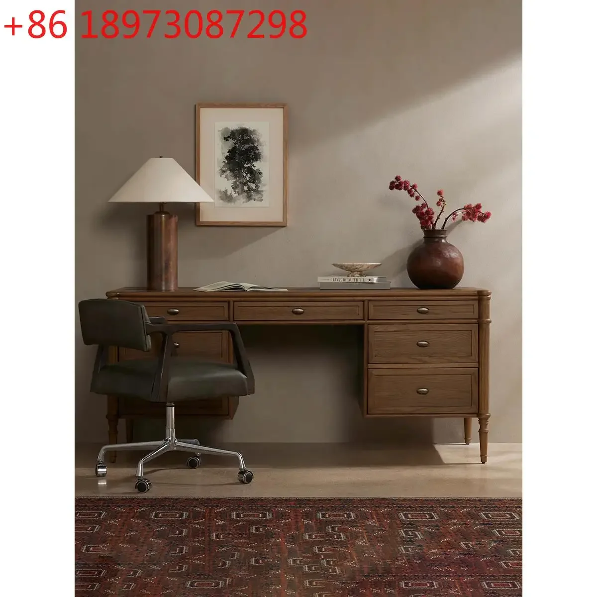 

American retro solid wood French country writing desk new Chinese office home simple computer desk