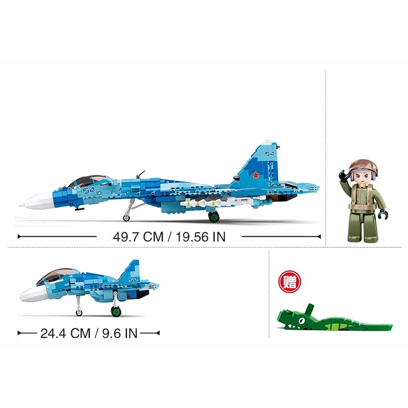 Sukhoi Su-27 Military Series Battle Plane Model Building Blocks Classics Air Force War Aircraft Soldiers Figures Doll Bricks Set