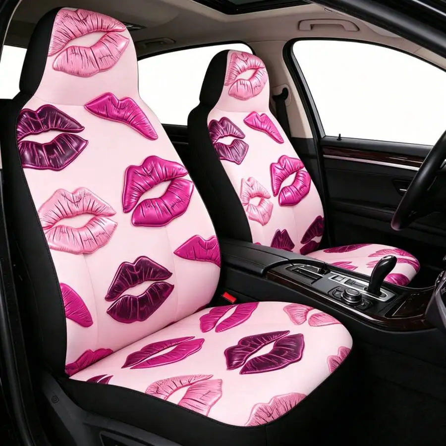 

Fashion Pink Lip Print Car Seat Cover Universal Front Seat Protector For Cars SUVs Trucks