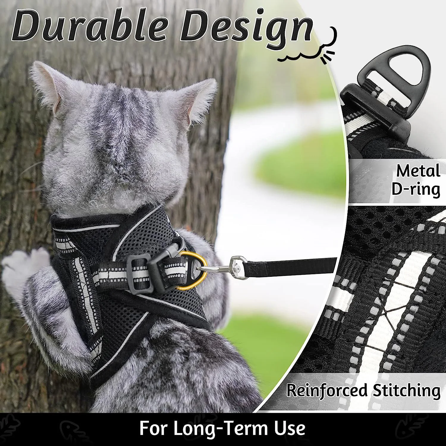 Cat Harness and Leash Set for Walking Escape Proof, Adjustable Soft Kittens Vest with Reflective Strip for Cats, Comfortable Out