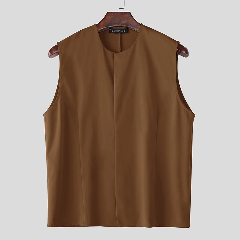 

INCERUN Men Vests Solid Color O-neck Sleeveless Casual Male Waistcoats Streetwear Loose 2025 Fashion Leisure Vests Men S-5XL