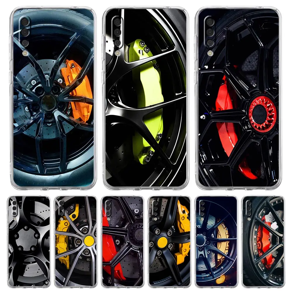 Transparent Phone Case for Samsung Galaxy A16 A14 A12 A22 A24 A26 A36 A56 A42 A20 A30 Soft TPU Cover Sports Car Wheel Tire Speed