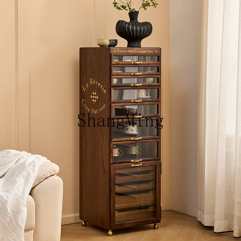 

FG Dental Tea Set Cabinet Black Walnut Solid Wood Medieval Wenwan Dental Bucket Cabinet Jewelry Cabinet