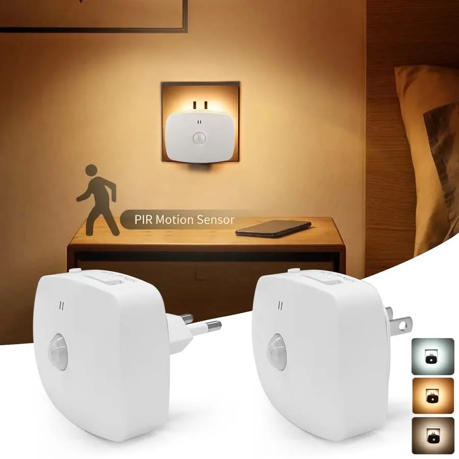 EU/US Plug LED Night Light with Motion Sensor PIR Human Induction Lamp Bedside Lamp For Bedroom Hallway Stair Night Lights
