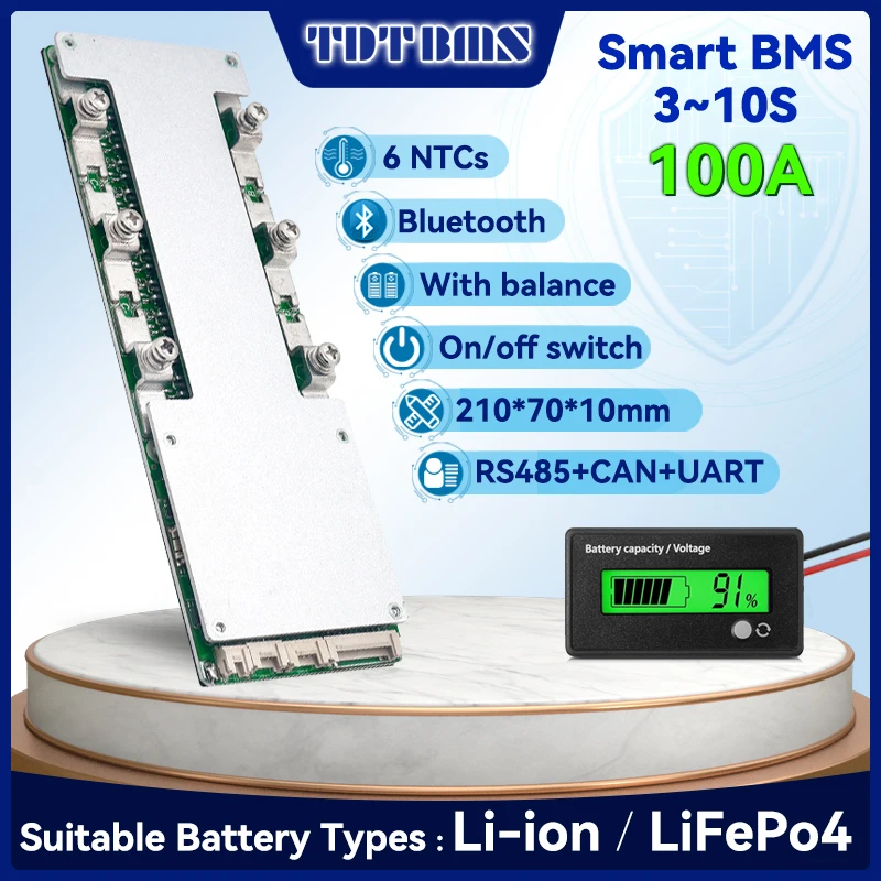 

TDT Smart BMS 3S 4S 7S 8S 10S 12V 24V 36V 80A 100A LiFePo4 Li-Ion Battery Pack with BT UART RS485