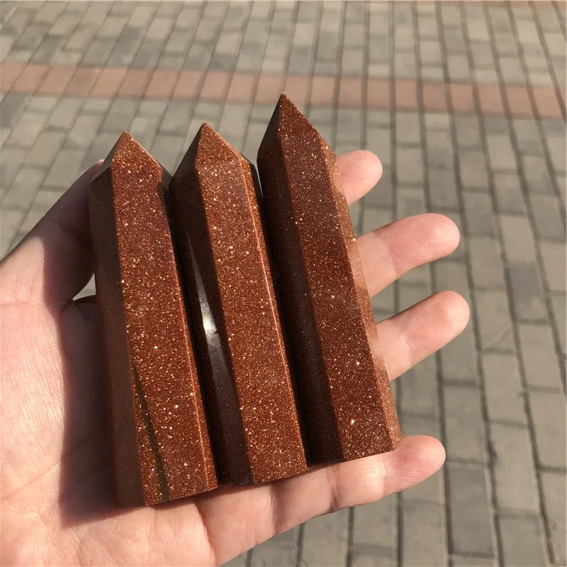 

3pcs red gold sand stone wands crystal point for home decoration