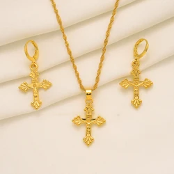 Gold Color Planted New Fashion Vintage Pendant Necklace Earrings Gold Color Charm Jewelry Sets African Arab Jewelry PartyGifts