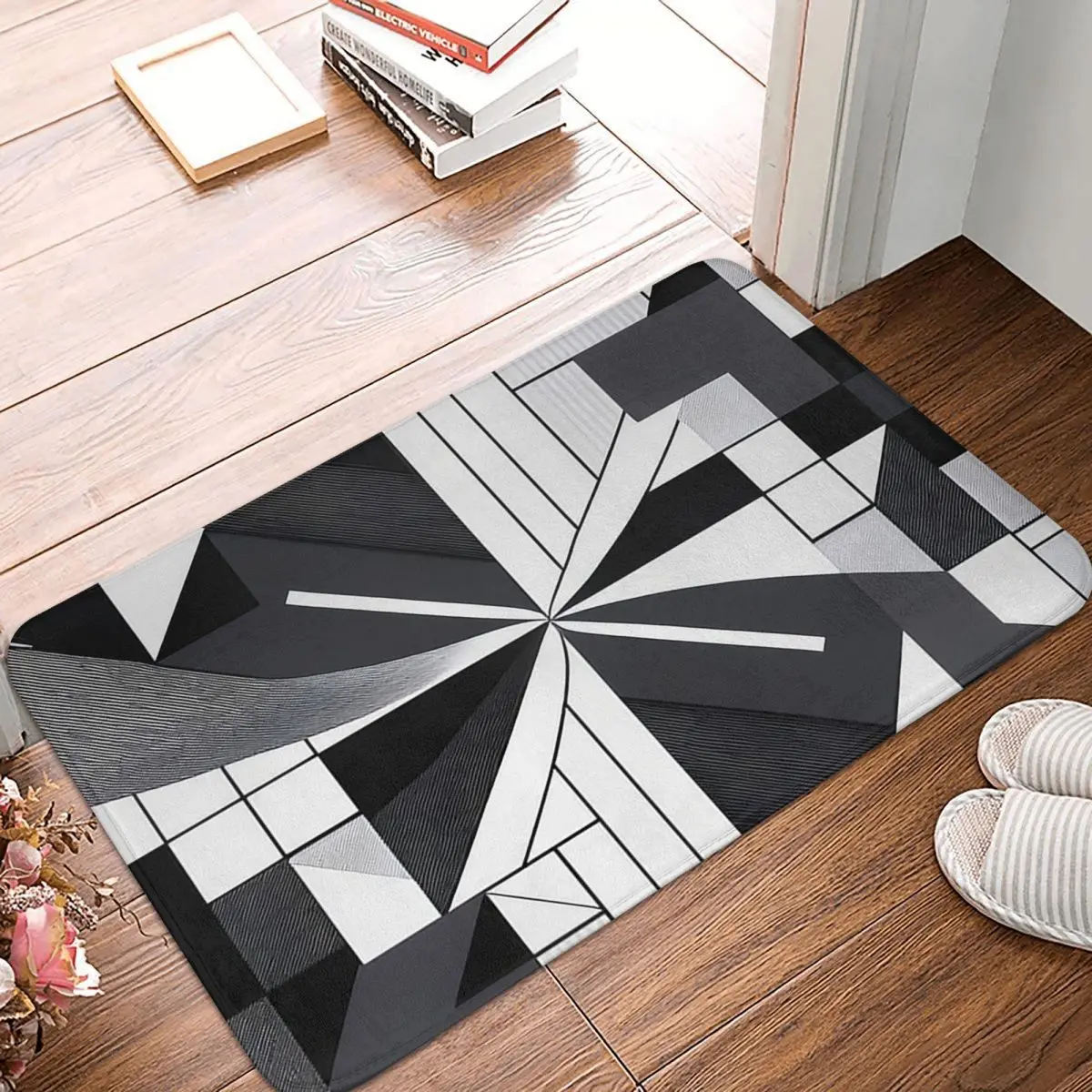 Black And White Squares Dissolve Into Each Other Doormat Floor Mat Dust-proo Carpet Rug for Kitchen Home Balcony Footpad Mats