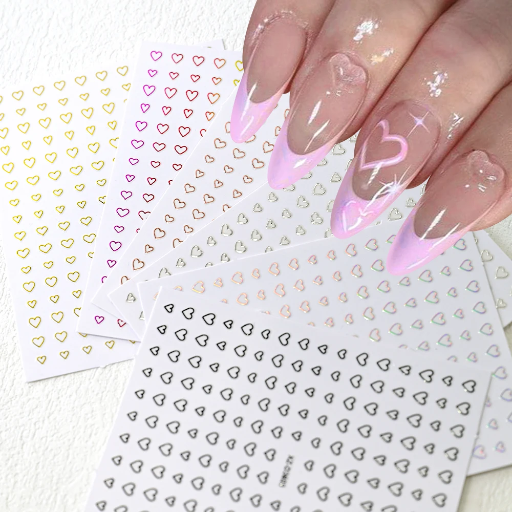 6/8개입 3D 러브 하트 네일 스티커 금색 은색 검정색 하트 셀프 접착 슬라이더 10*8cm DIY 발렌타인데이 매니큐어 데칼