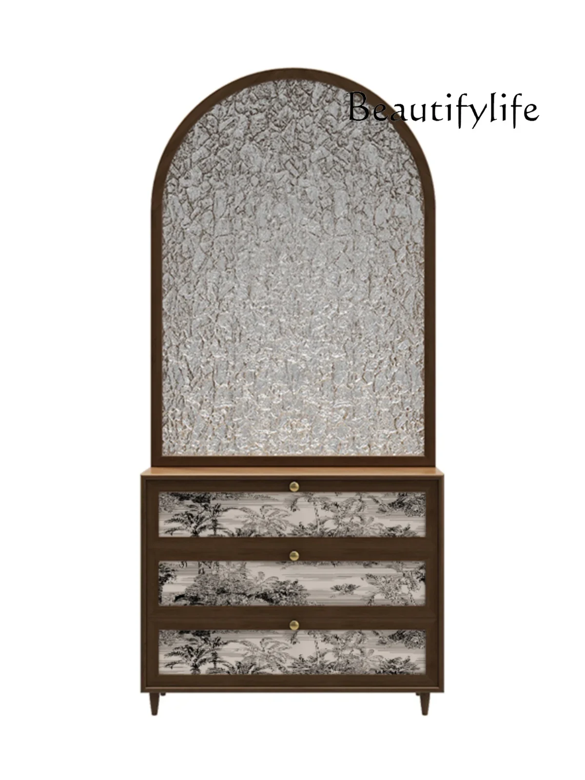 French Retro Solid Wood Water-Wave Glass Entry Door Screen Hallway American Household Cover Entrance Cabinet