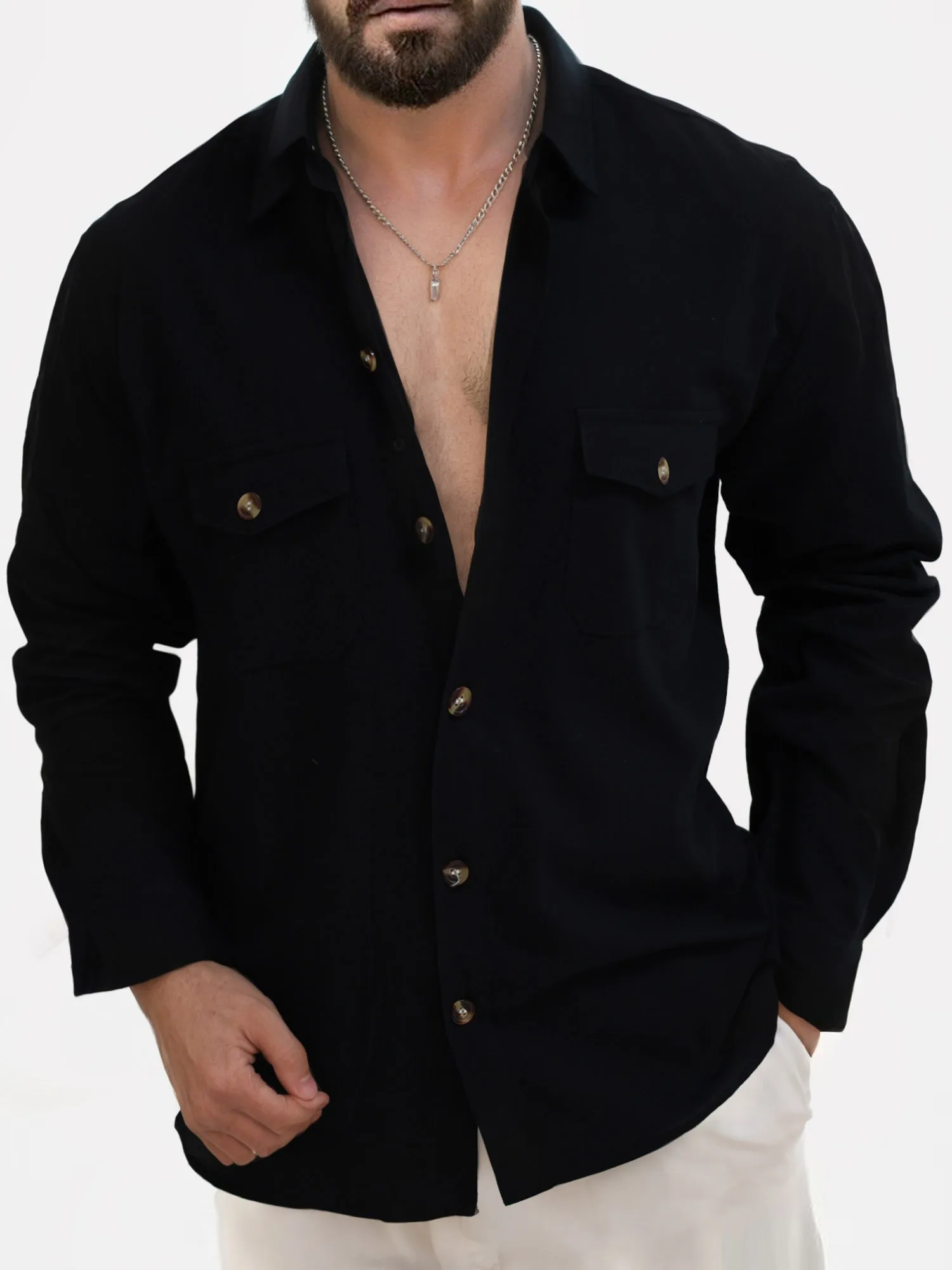 Men\'s Cotton Linen Shirts Turn Down Collar Solid Hawaiian Shirt Lightweight Breathable White Shirt Casual Large Size Streetwear