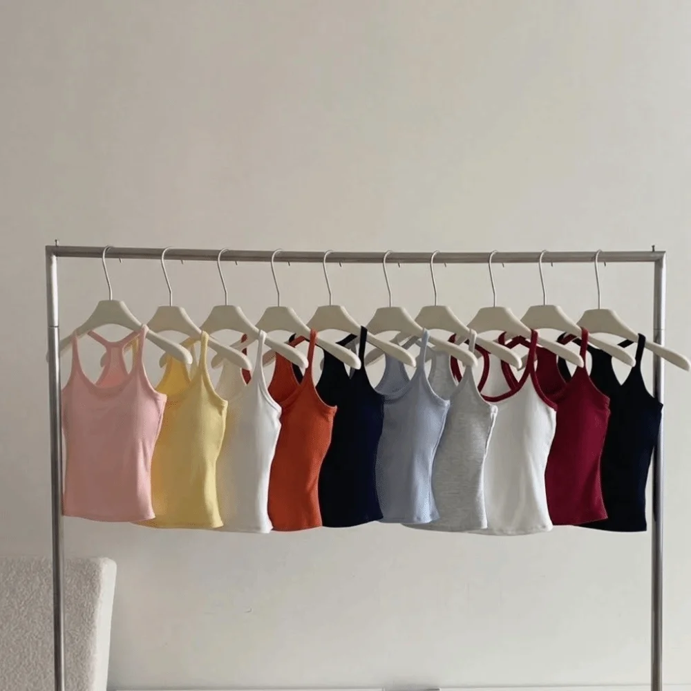 Wide Shoulder Straps Hollow Vest Elastic Thin H-Shaped Back Tank Tops Comfortable Slim Design Breast Small Camisole Casual Wear